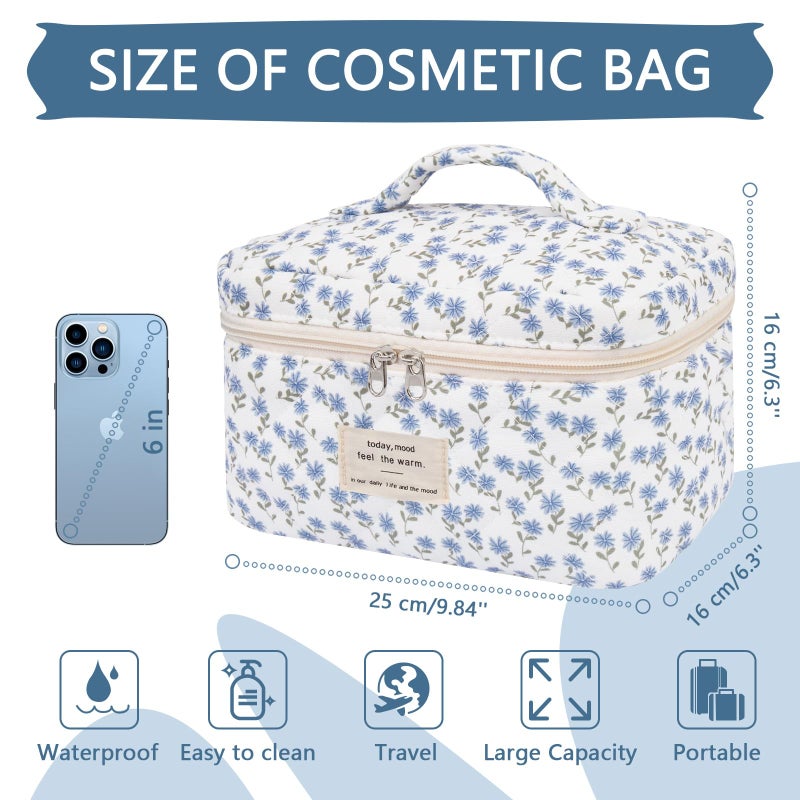 Gosect Large Makeup Bag  Cute Cosmetic Bag for Women Girls  Floral Coquette Aesthetic Toiletry Bag  Travel Make Up Organizer Bag (Blue Peacock Flower) - Image 2